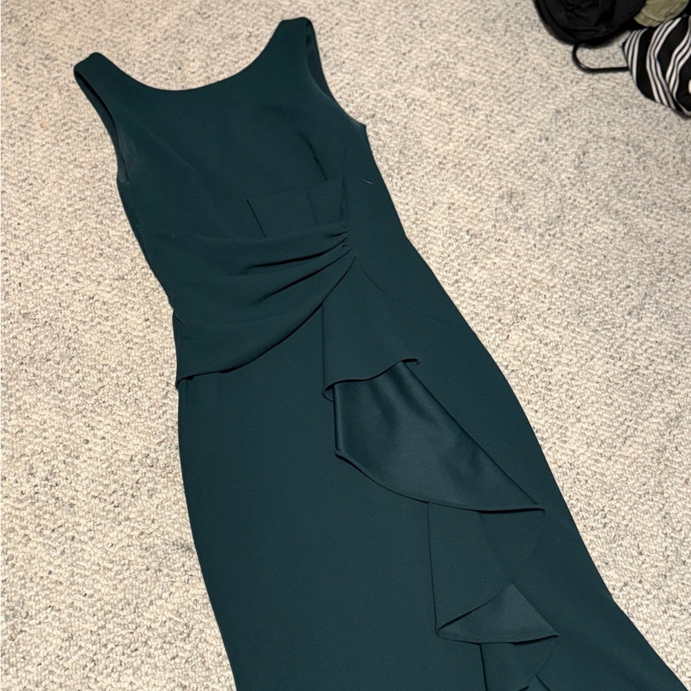 Betsy & Adam Christine" Scuba Crepe Ruffled Bow Gown